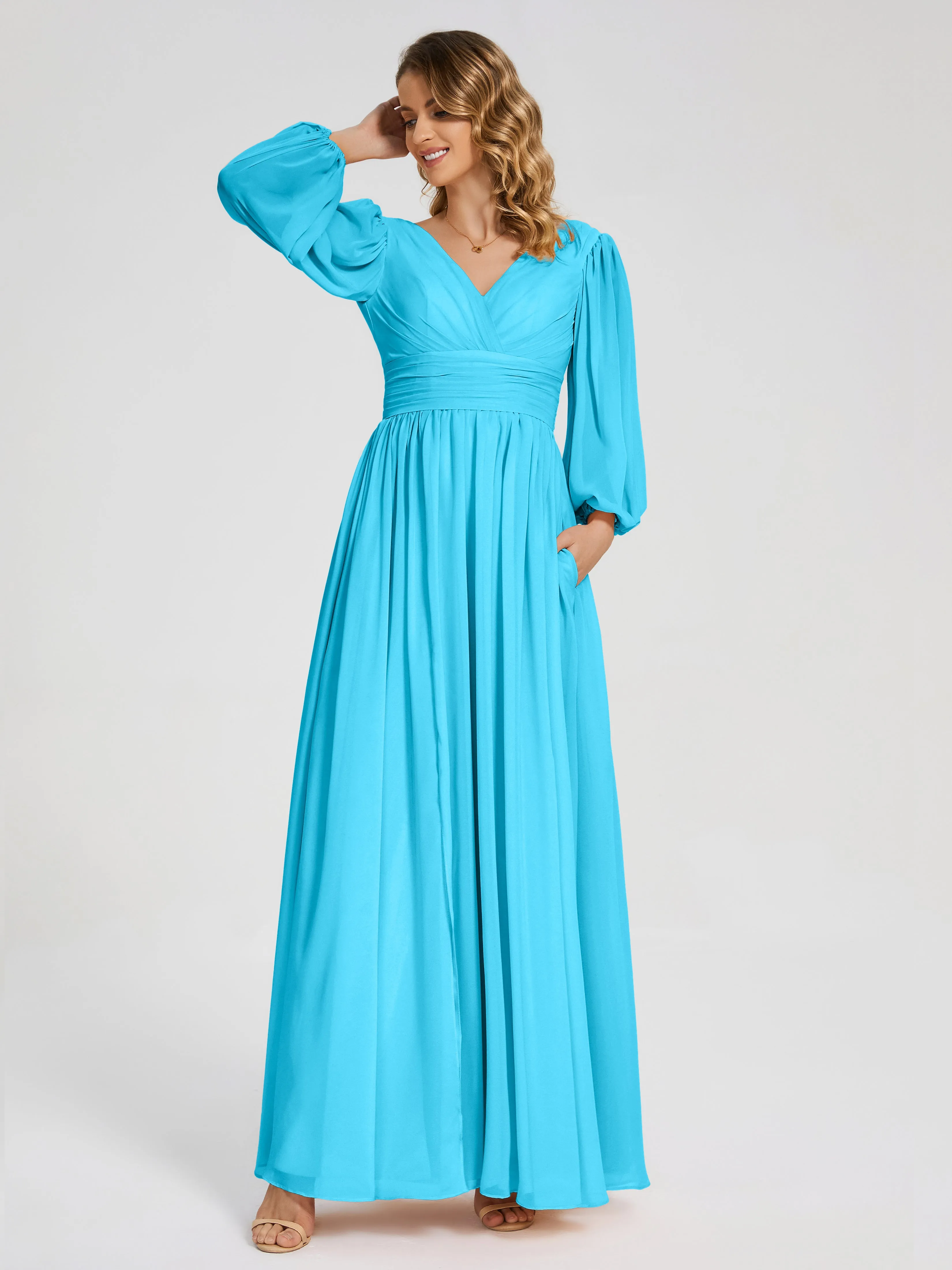 Bridesmaid Dresses Pool Journey Long Sleeves Split Chiffon Bridesmaid Dresses