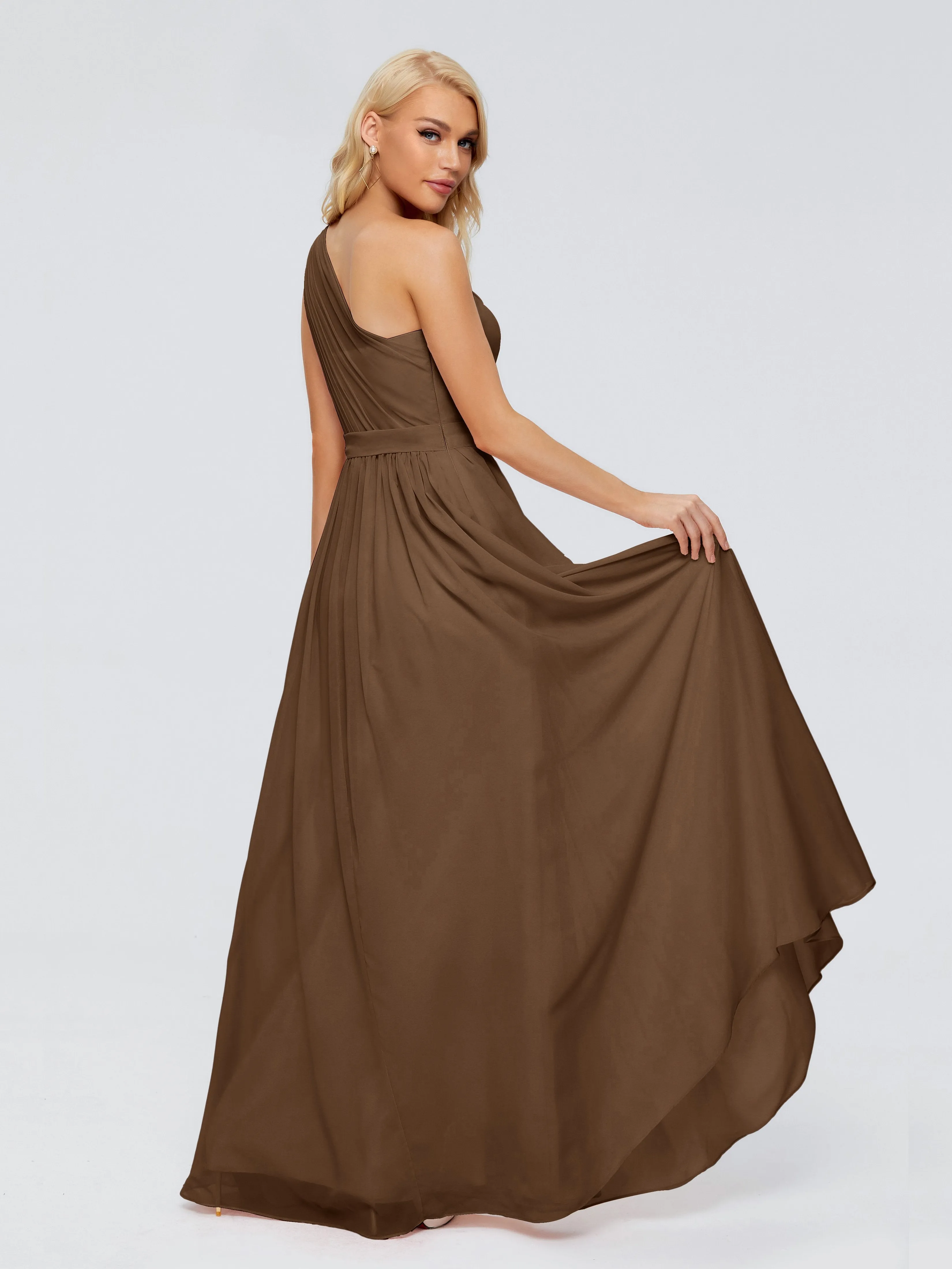 Brown Bridesmaid Dress Arabella One Shoulder Sash Bridesmaid Dresses