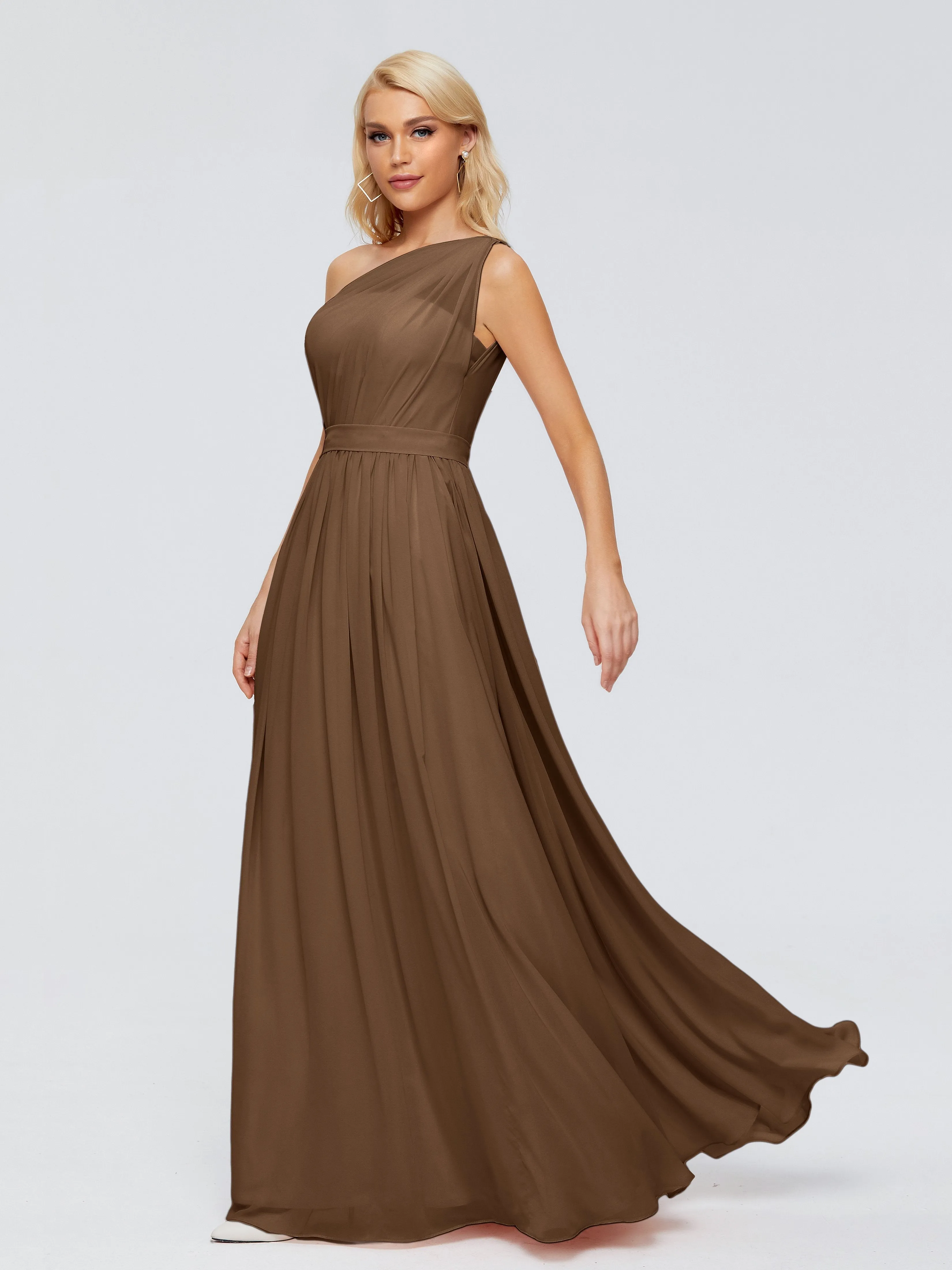 Brown Bridesmaid Dress Arabella One Shoulder Sash Bridesmaid Dresses