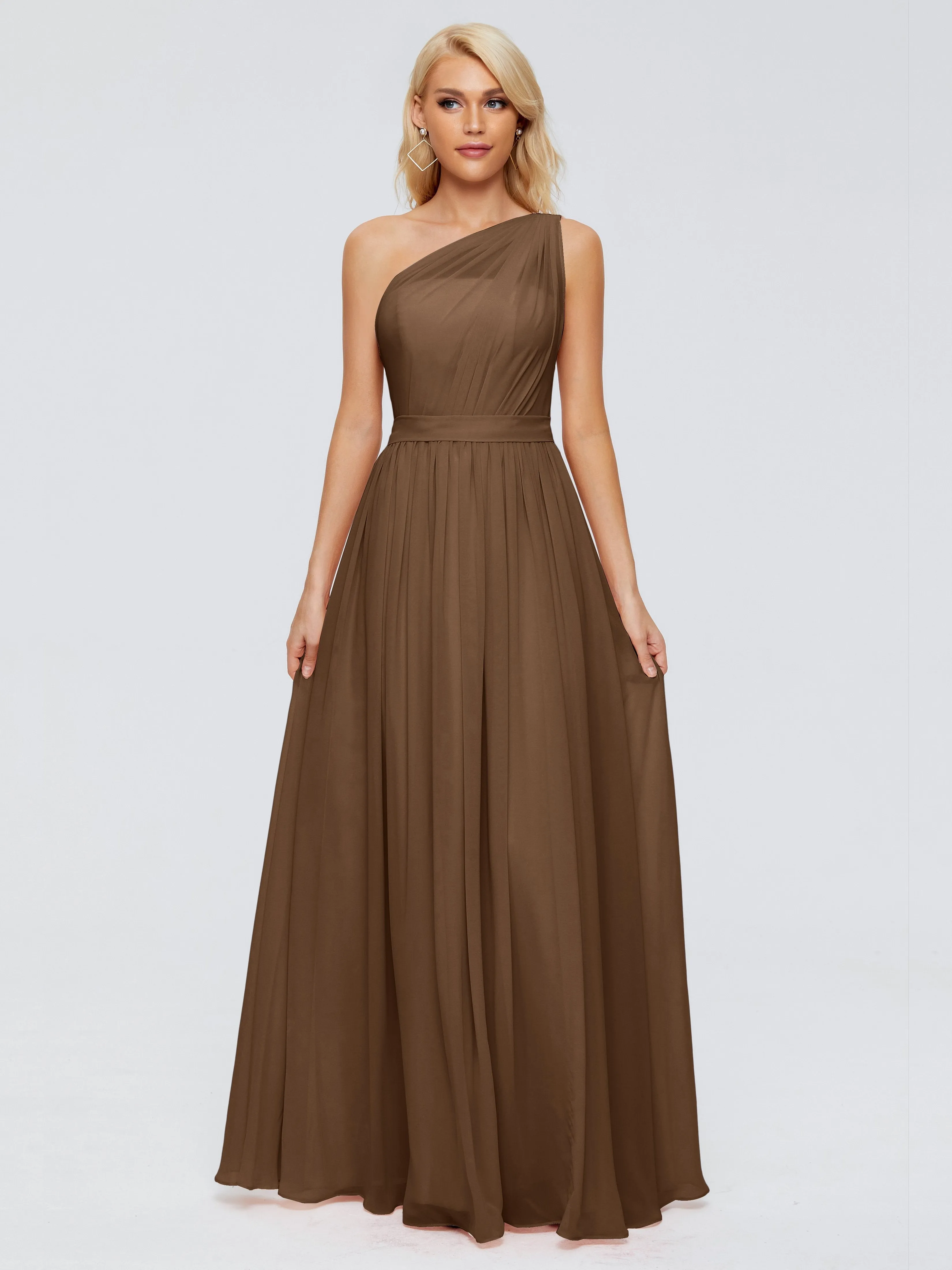 Brown Bridesmaid Dress Arabella One Shoulder Sash Bridesmaid Dresses