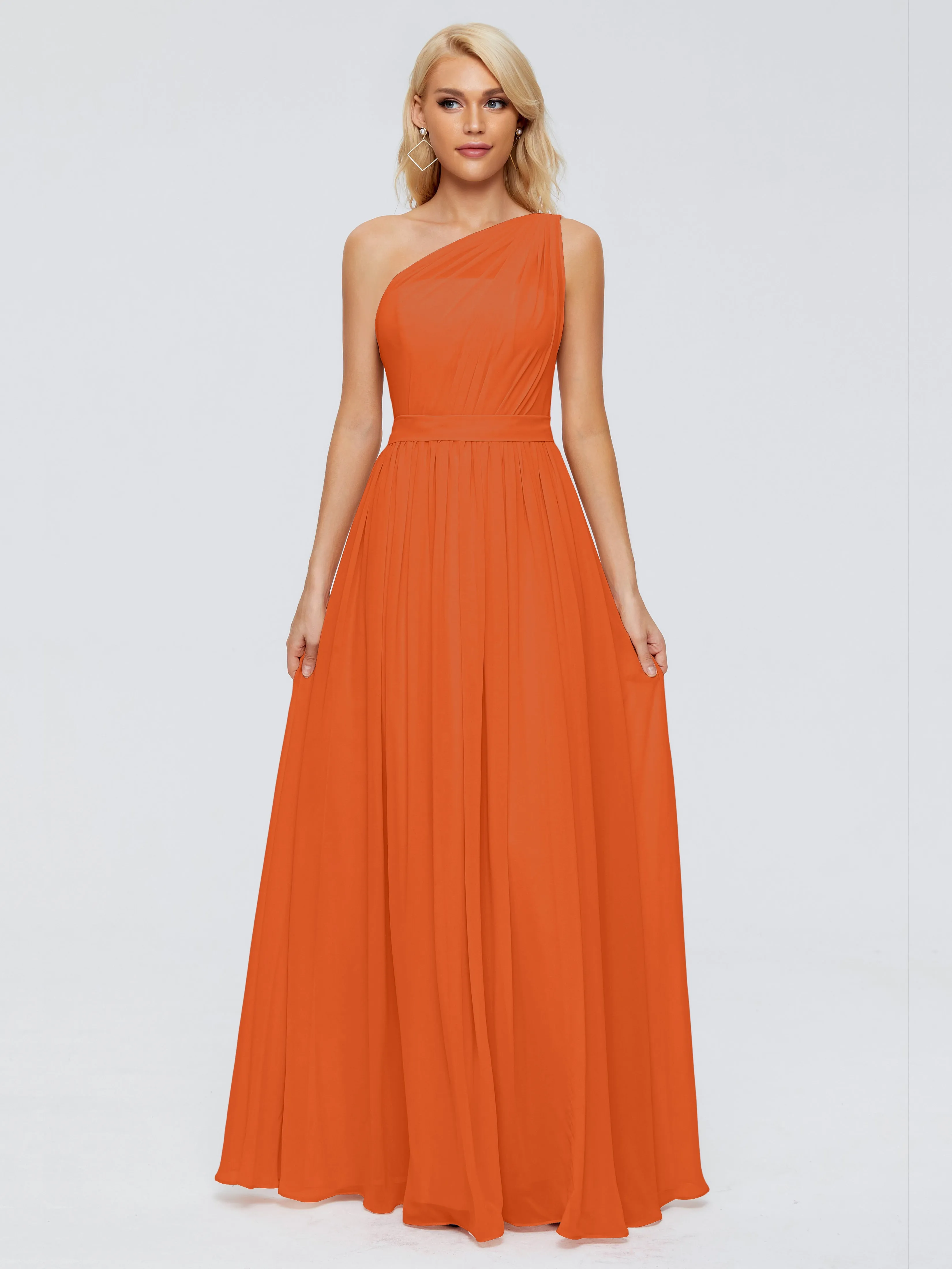 Burnt Orange Bridesmaid Dresses Arabella One Shoulder Sash Bridesmaid Dresses