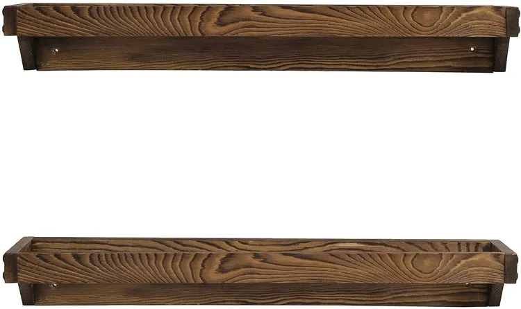 Burnt Wood Wall Mounted Shoe Storage Rack, Entryway Footwear Organizer Holder, Set of 2