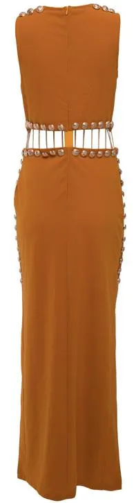 Button and Chain-Embellished Maxi Dress