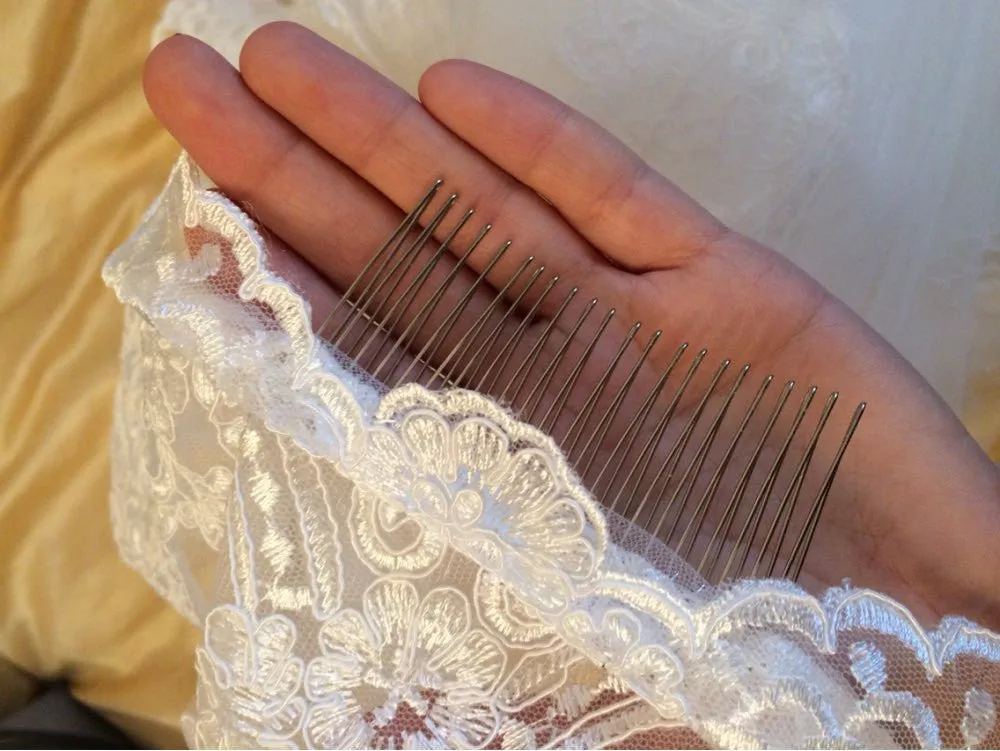 Cathedral Length Wedding veils with Lace edge color White/ Ivory