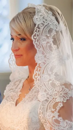 Cathedral Length Wedding veils with Lace edge color White/ Ivory
