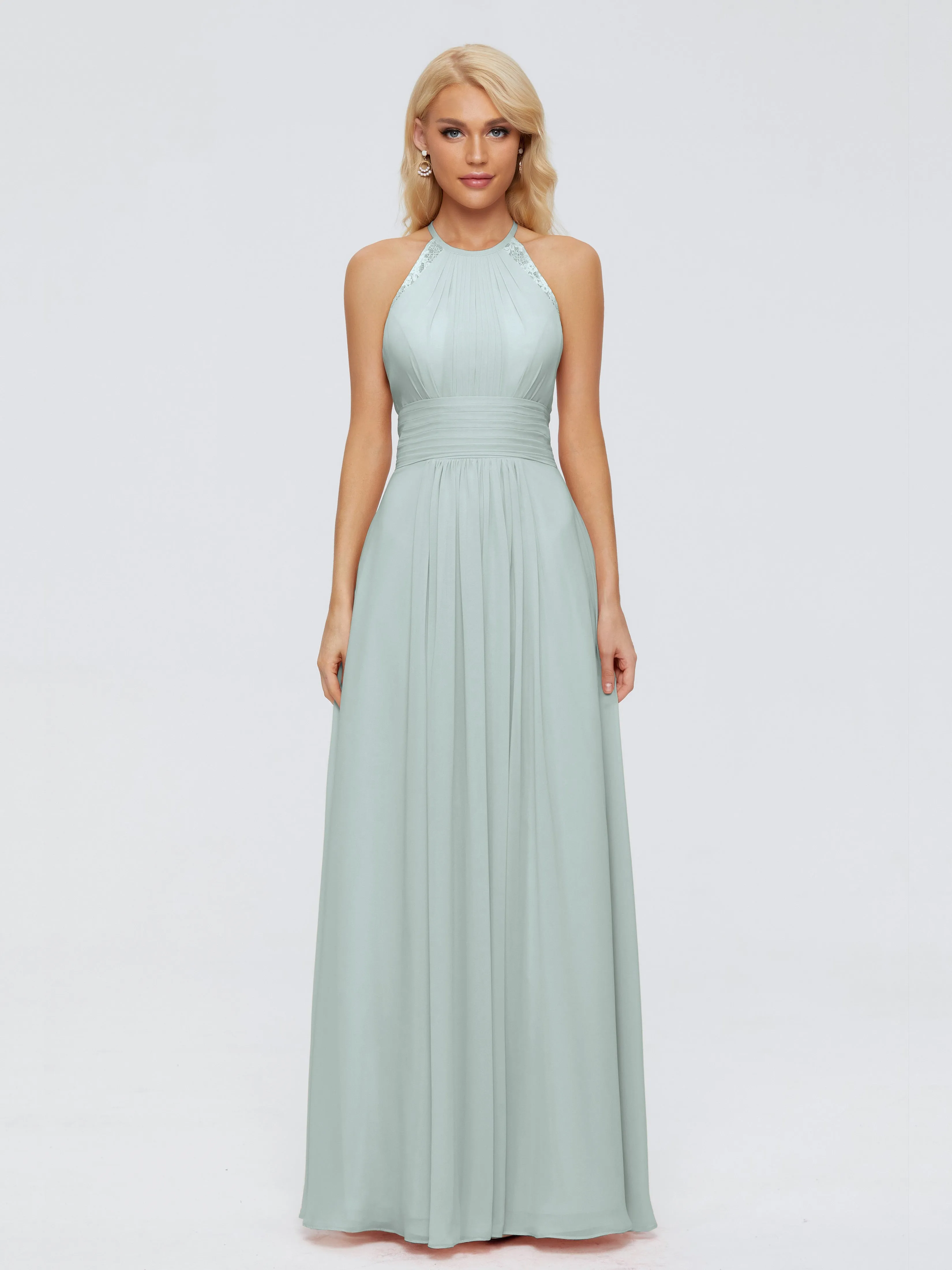 Celadon Dress Bridesmaid Arya Long Bridesmaid Dresses Chiffon Sleeveless A Line Halter Chiffon Bridesmaid Dress