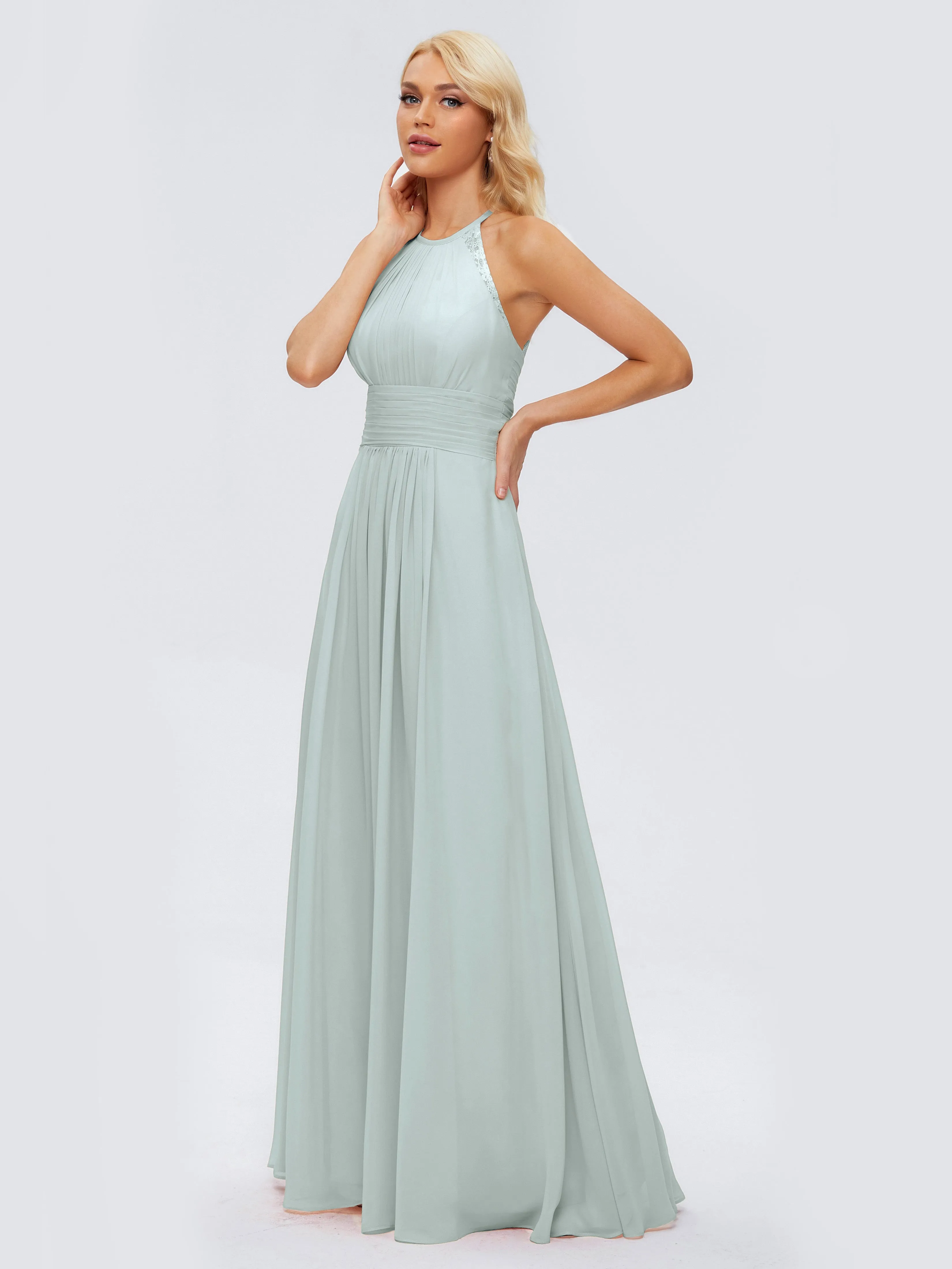 Celadon Dress Bridesmaid Arya Long Bridesmaid Dresses Chiffon Sleeveless A Line Halter Chiffon Bridesmaid Dress