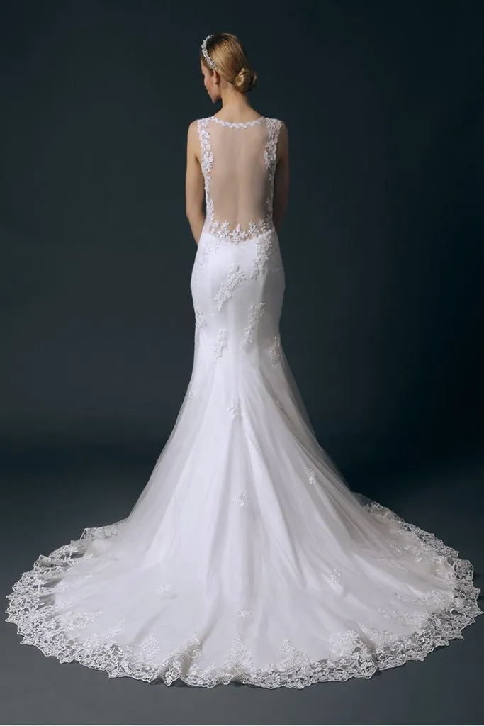 Charming Long Mermaid Lace Wedding Dresses With Straps PFW0292