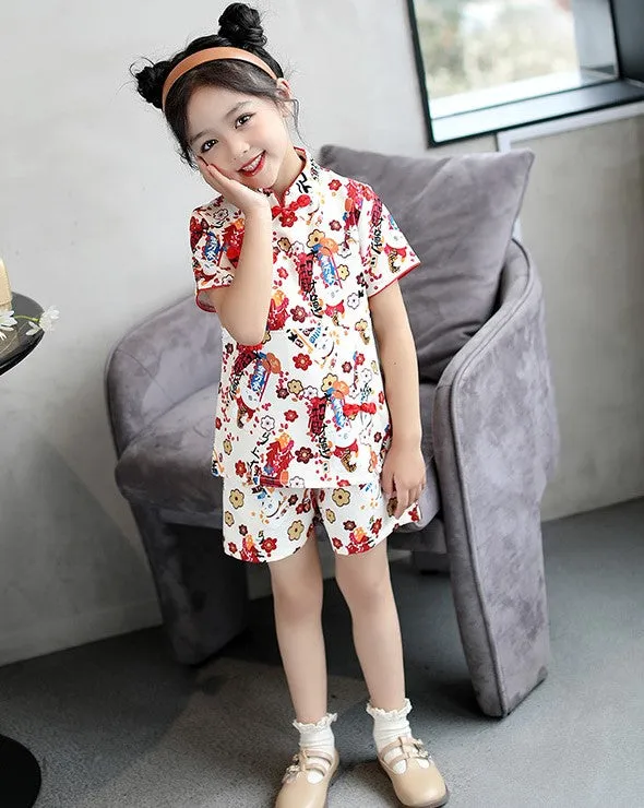 Cheongsam Top & Short Pants Traditional Girl's Chinese Suit