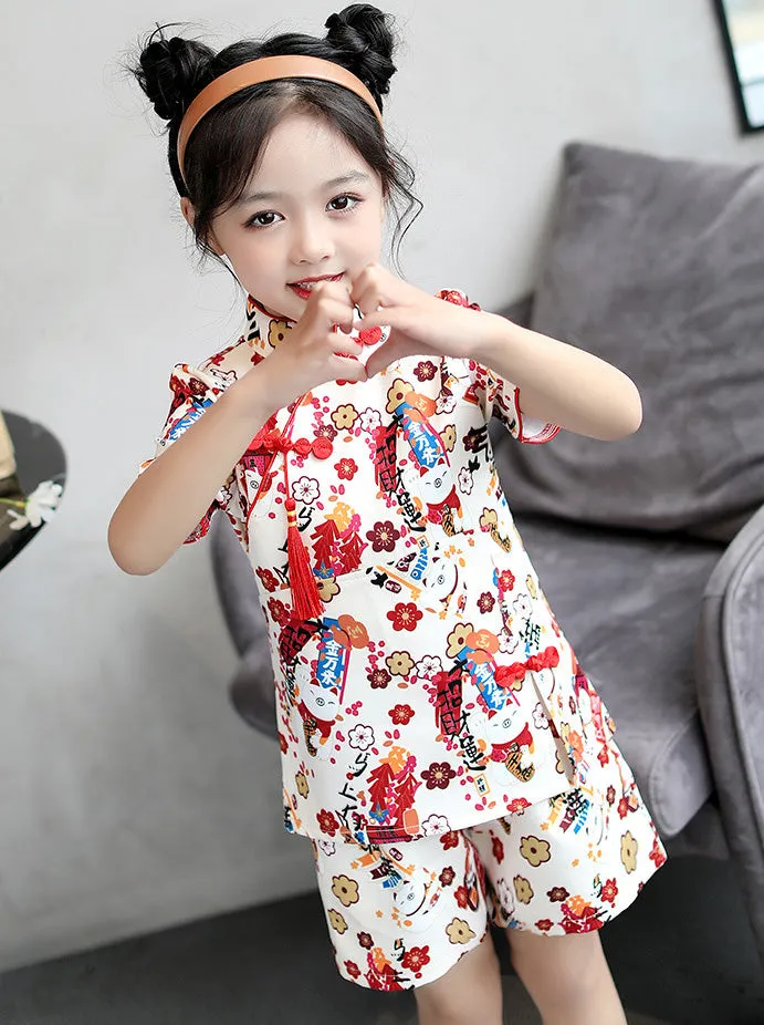 Cheongsam Top & Short Pants Traditional Girl's Chinese Suit