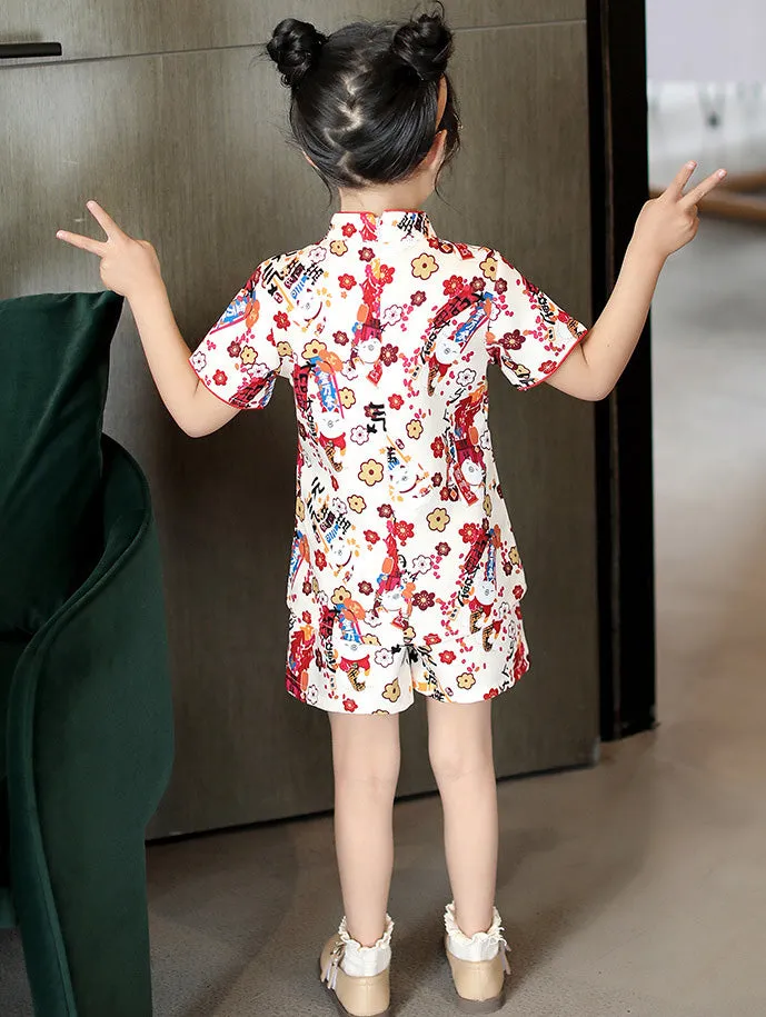 Cheongsam Top & Short Pants Traditional Girl's Chinese Suit