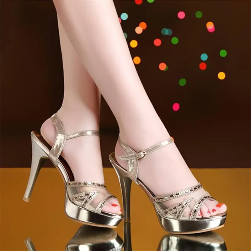 Chicvane Gauze Rhinestone Stilettos Open Toe Pump  Bridal Heels