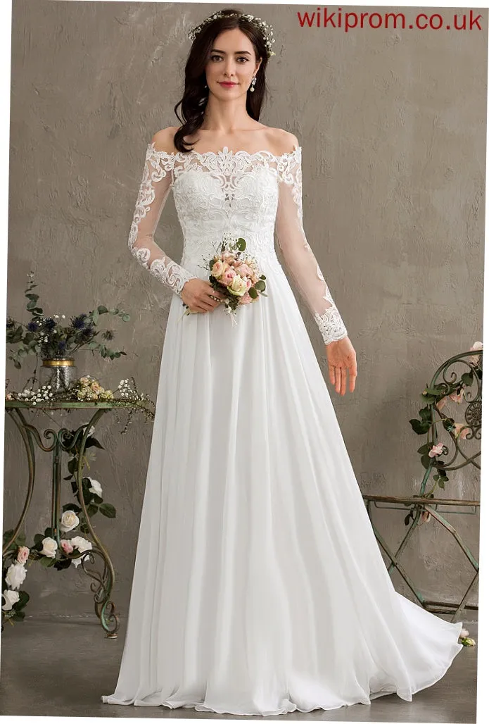 Chiffon Lace Jenna A-Line Off-the-Shoulder Wedding Wedding Dresses Floor-Length Dress