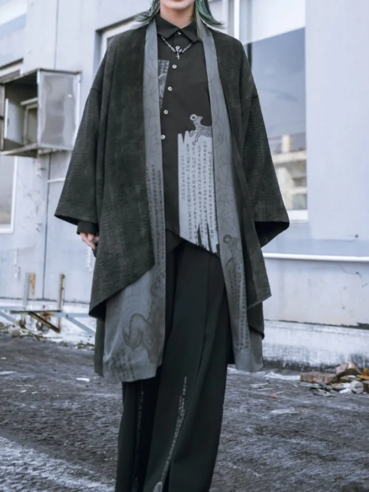 Chinese Style Appliqué Embroidery Asymmetrical Black Shirt