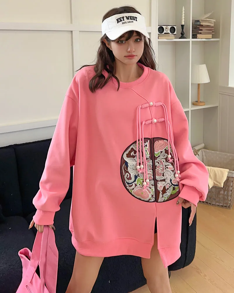Chinese Style Embroidered Medium-length Loose Plus Size Casual Sweatshirt