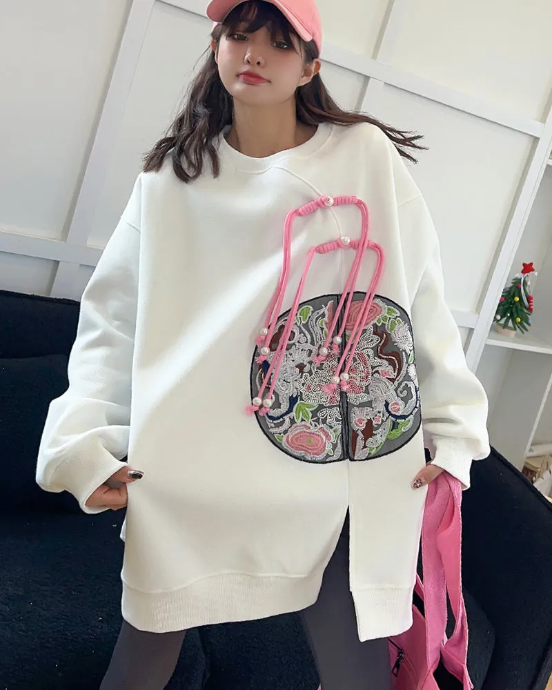 Chinese Style Embroidered Medium-length Loose Plus Size Casual Sweatshirt