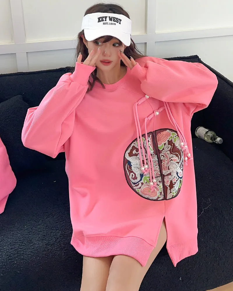 Chinese Style Embroidered Medium-length Loose Plus Size Casual Sweatshirt