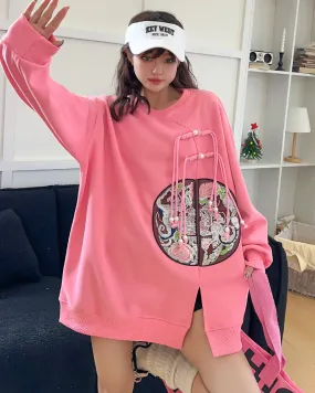 Chinese Style Embroidered Medium-length Loose Plus Size Casual Sweatshirt