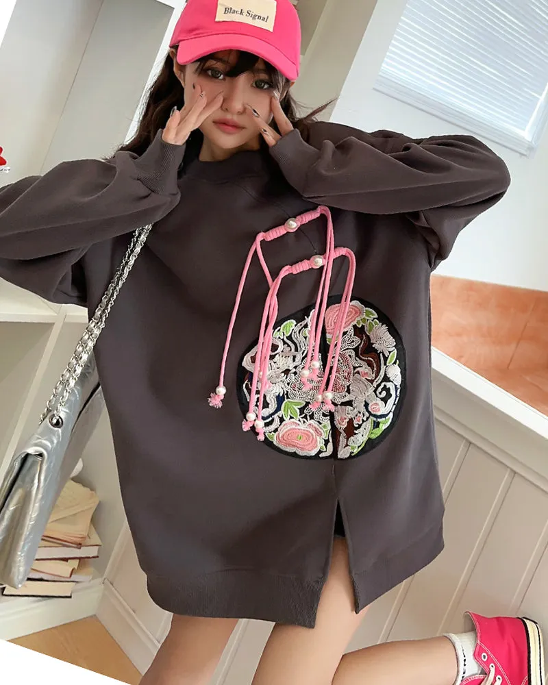 Chinese Style Embroidered Medium-length Loose Plus Size Casual Sweatshirt