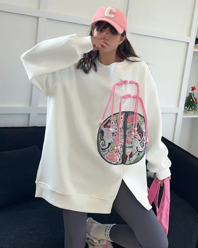 Chinese Style Embroidered Medium-length Loose Plus Size Casual Sweatshirt