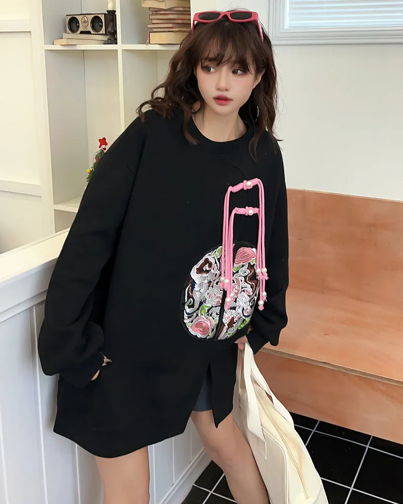 Chinese Style Embroidered Medium-length Loose Plus Size Casual Sweatshirt