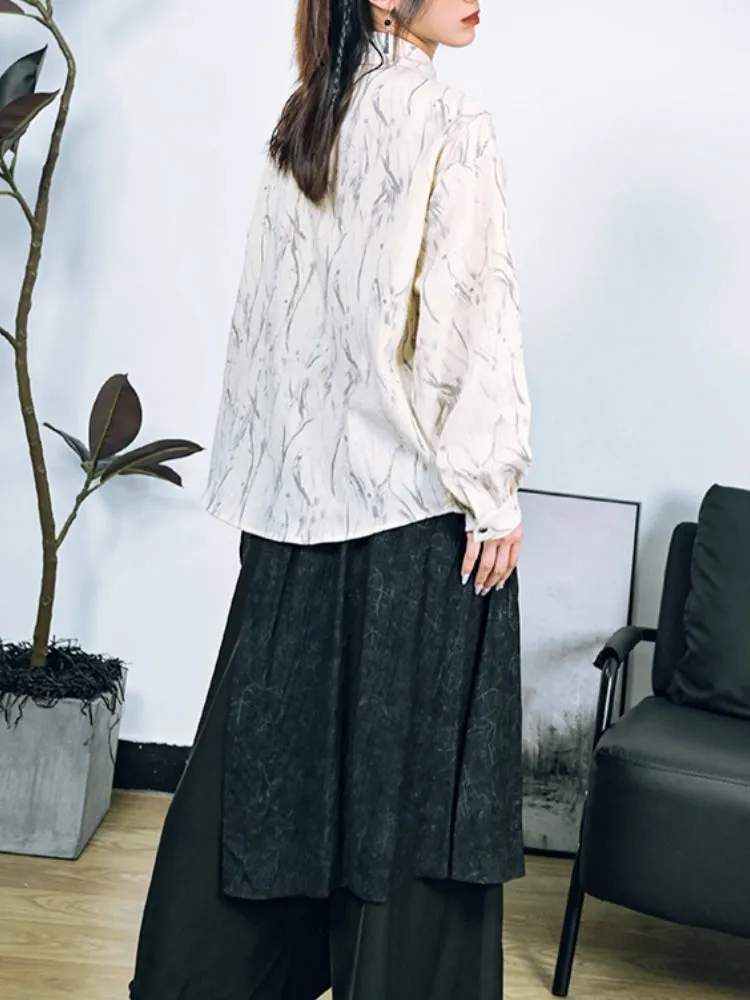 Chinese-Style Embroidered Polo Collar Long Sleeve Shirt