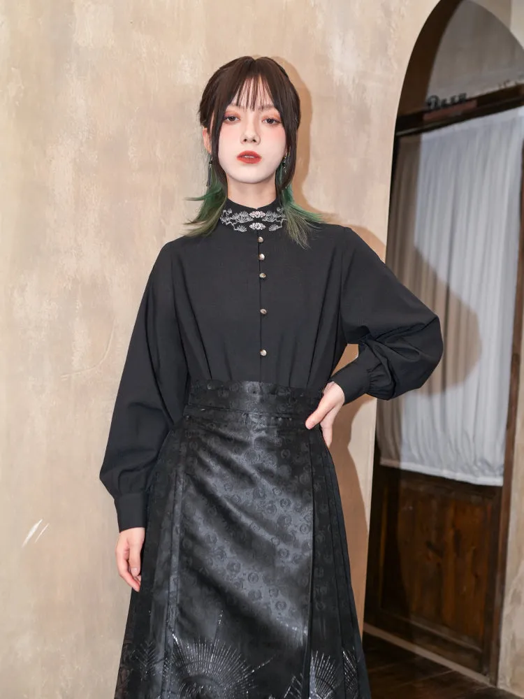 Chinese Style Embroidered Stand-Collar Shirt
