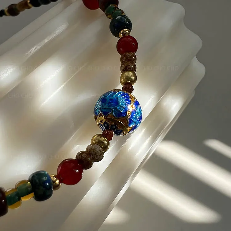 Chinese-style fired blue lucky bead necklace