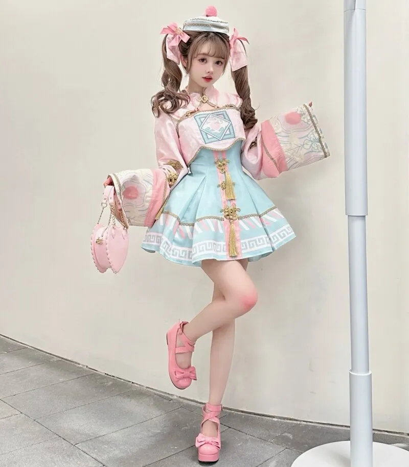 Chinese-style Pink Zombie Lolita Dress Set