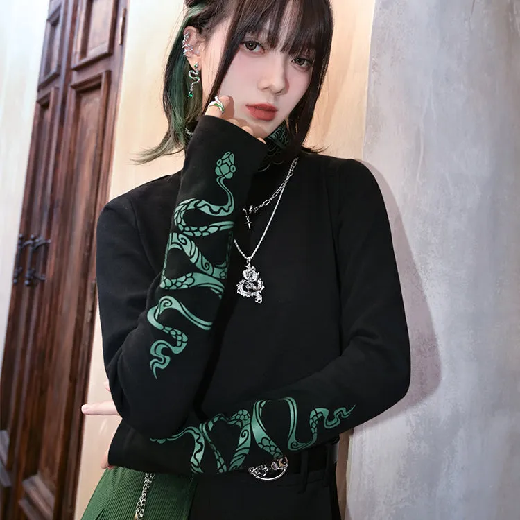 Chinese-style Printed High-neck Cotton Top