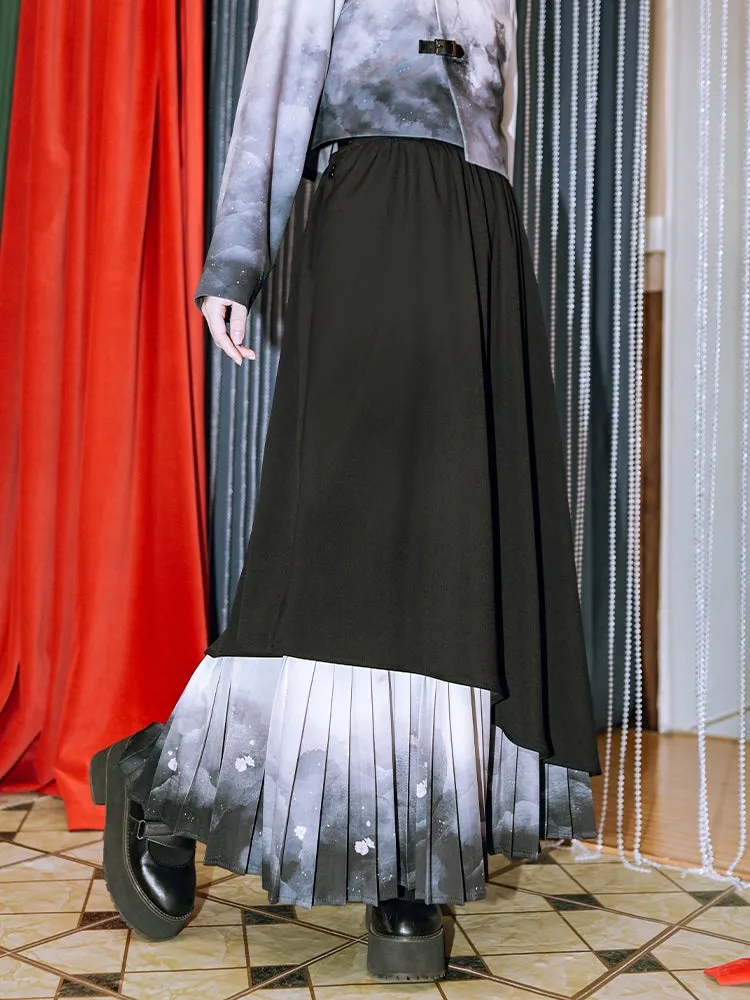 Chinese Style Printed Stand-Collar Top