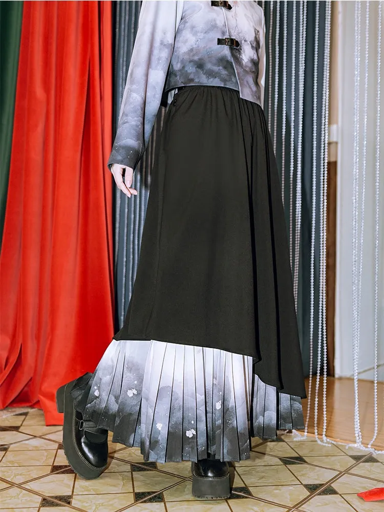 Chinese Style Printed Stand-Collar Top