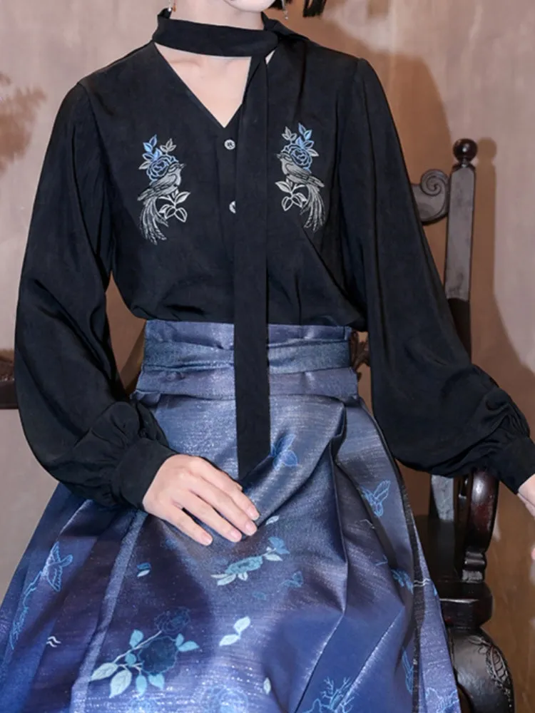 Chinese-Style Ribbon Embroidered Shirt