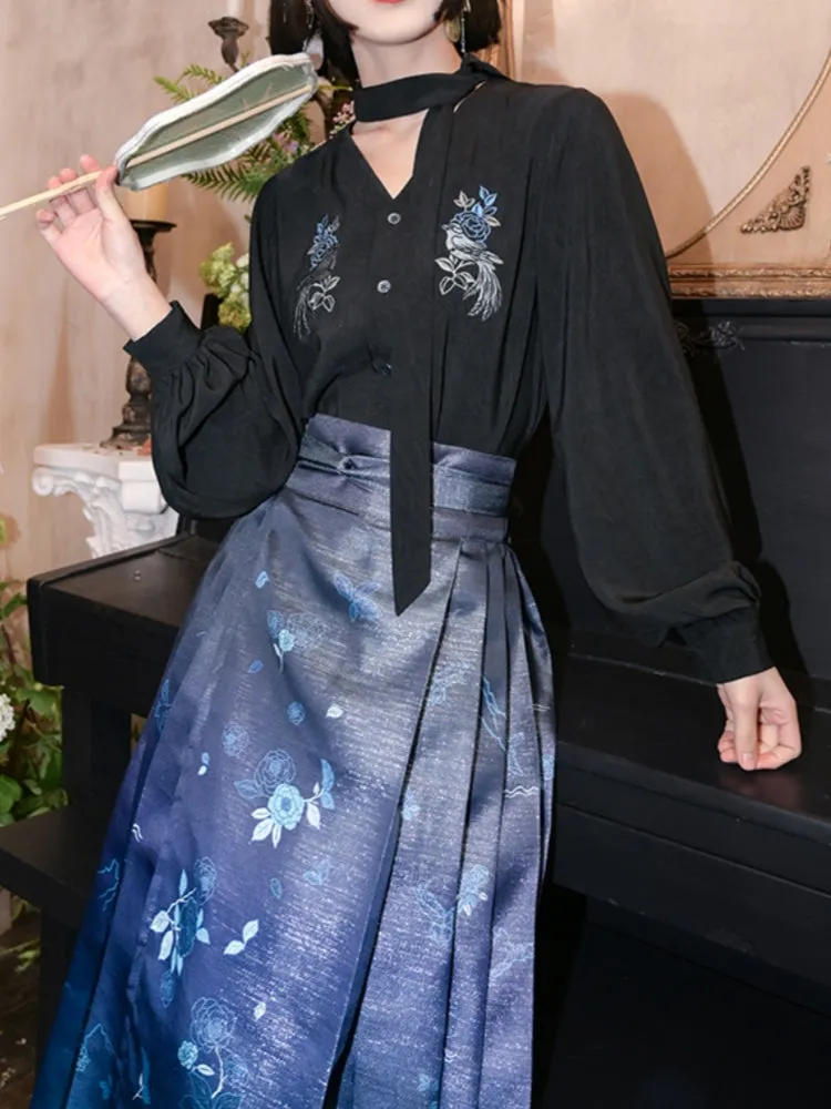 Chinese-Style Ribbon Embroidered Shirt