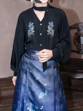 Chinese-Style Ribbon Embroidered Shirt