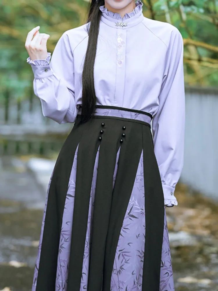 Chinese-Style Stand Collar Embroidered Long Sleeve Shirt