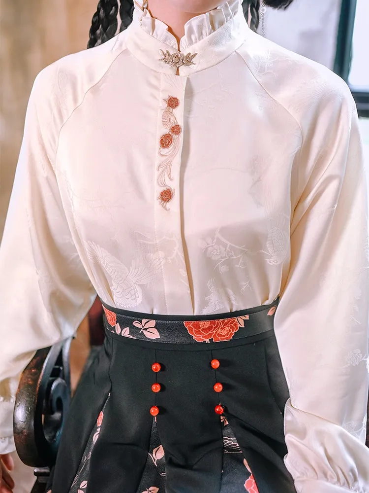 Chinese-Style Stand Collar Embroidered Long Sleeve Shirt