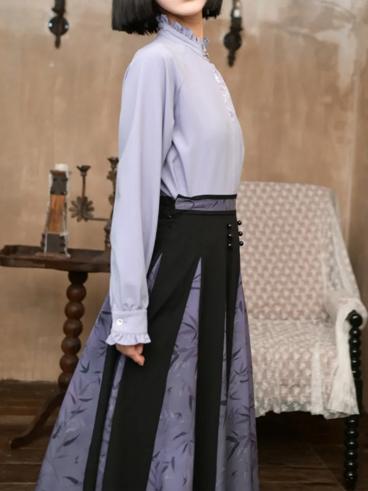 Chinese-Style Stand Collar Embroidered Long Sleeve Shirt
