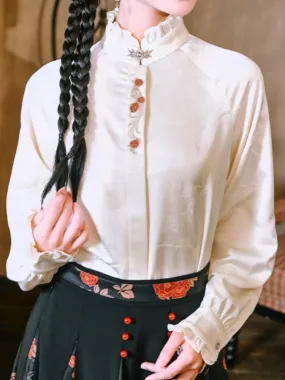 Chinese-Style Stand Collar Embroidered Long Sleeve Shirt