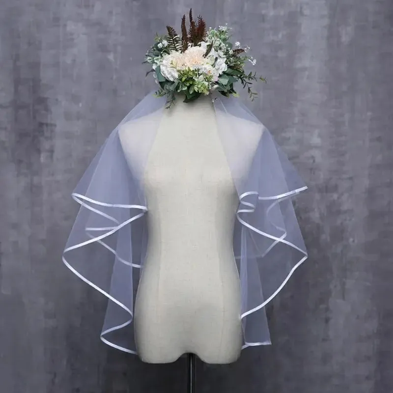 Classic Satin Edge Waterfall Waist Length Wedding Veil