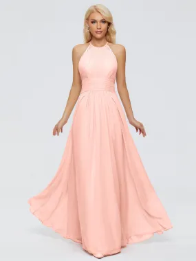 Coral Bridesmaid Dresses Uk Arya Long Bridesmaid Dresses Chiffon Sleeveless A Line Princess Halter Bridesmaid Dress