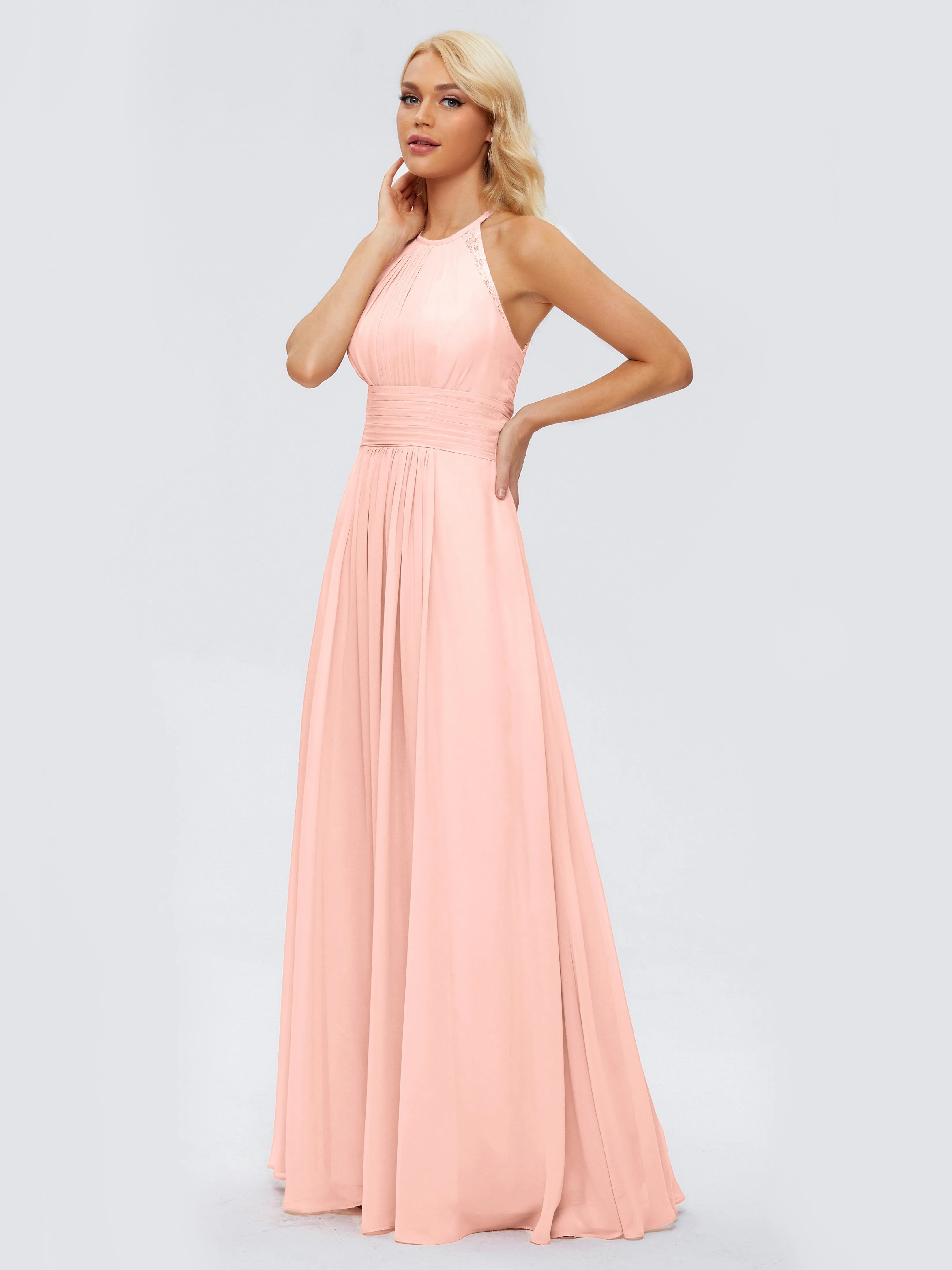 Coral Bridesmaid Dresses Uk Arya Long Bridesmaid Dresses Chiffon Sleeveless A Line Princess Halter Bridesmaid Dress