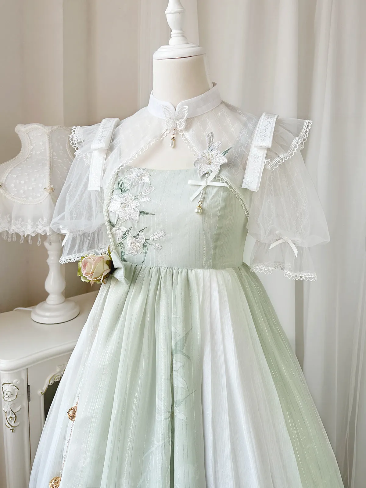 Cornfield Lolita~Wind Singing Lily~Qi Lolita Embroidered Dress Suit