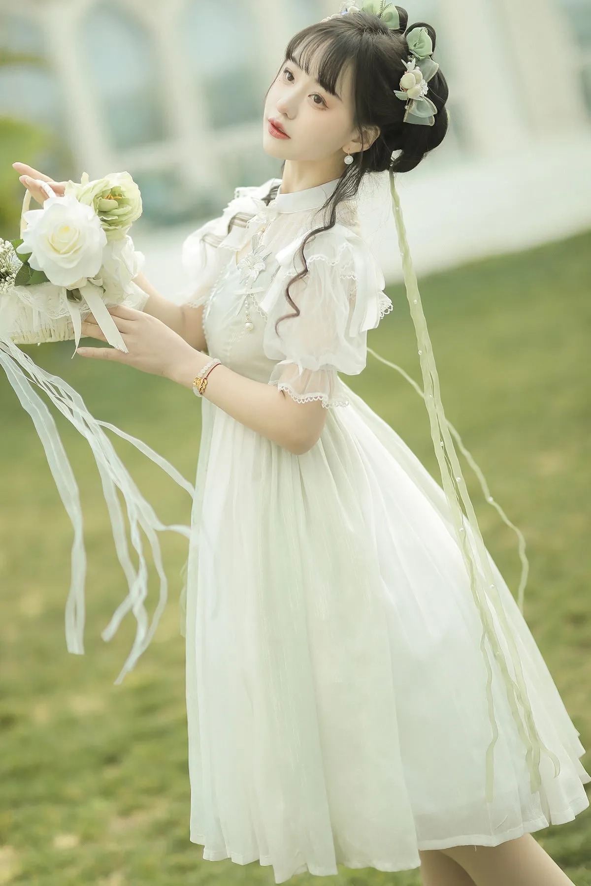 Cornfield Lolita~Wind Singing Lily~Qi Lolita Embroidered Dress Suit