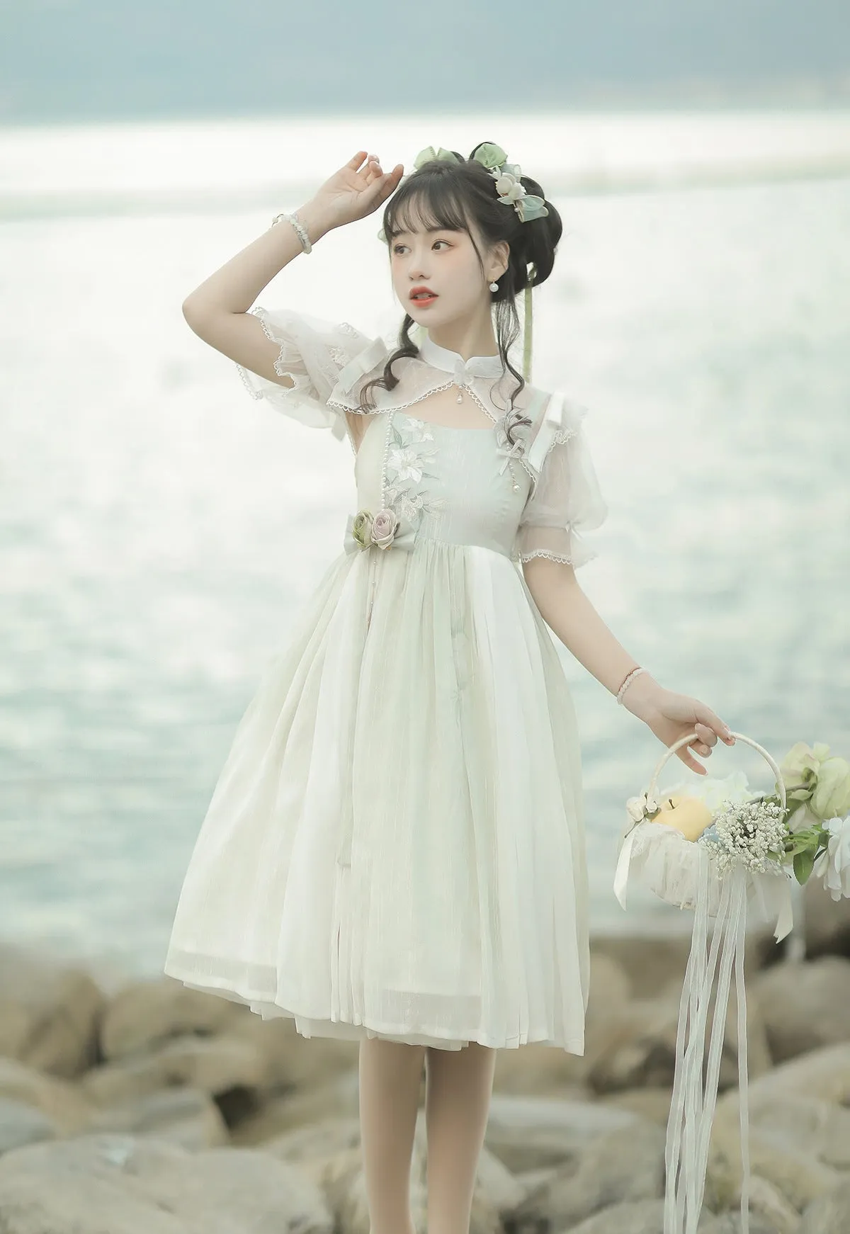 Cornfield Lolita~Wind Singing Lily~Qi Lolita Embroidered Dress Suit