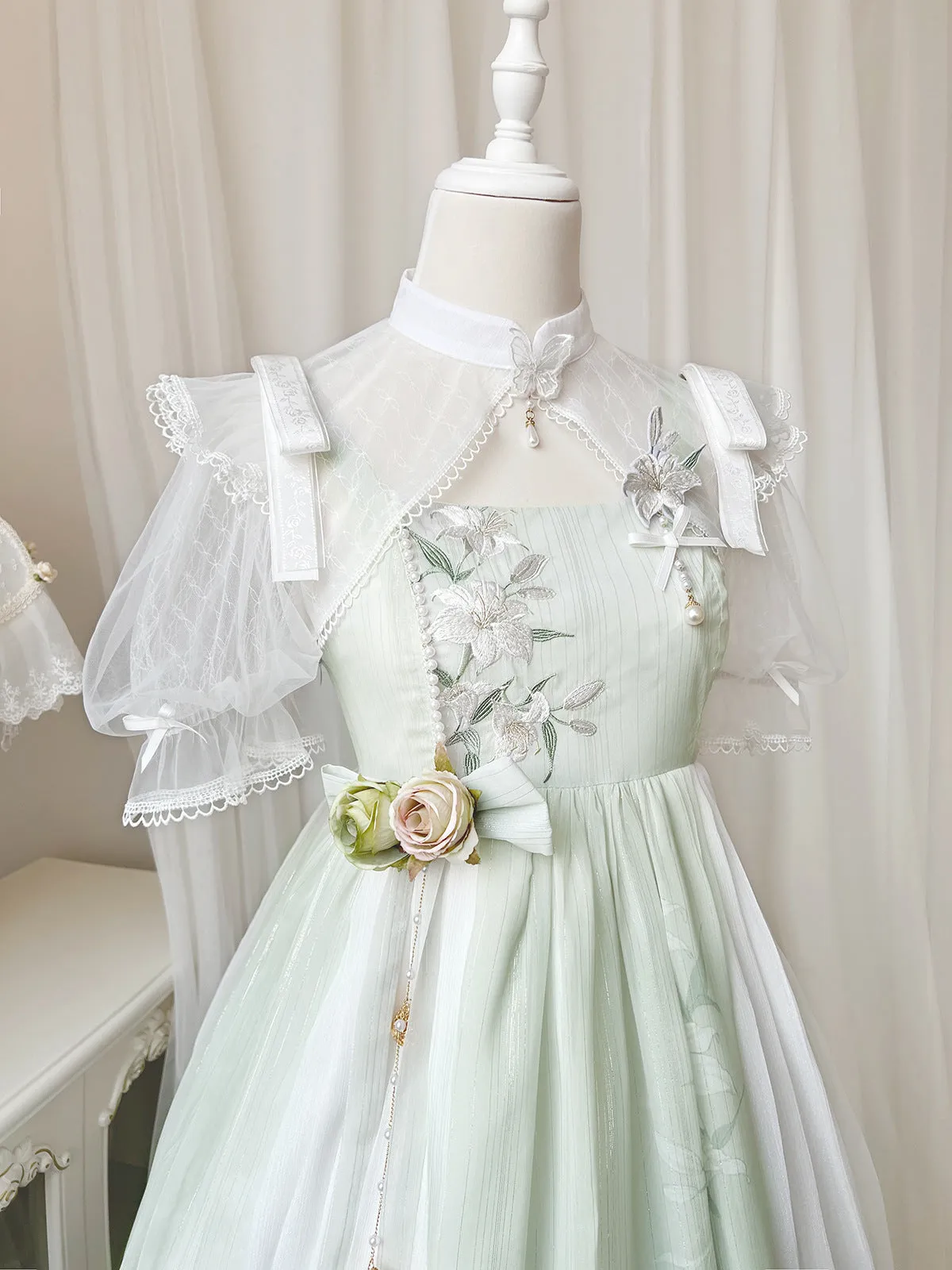Cornfield Lolita~Wind Singing Lily~Qi Lolita Embroidered Dress Suit