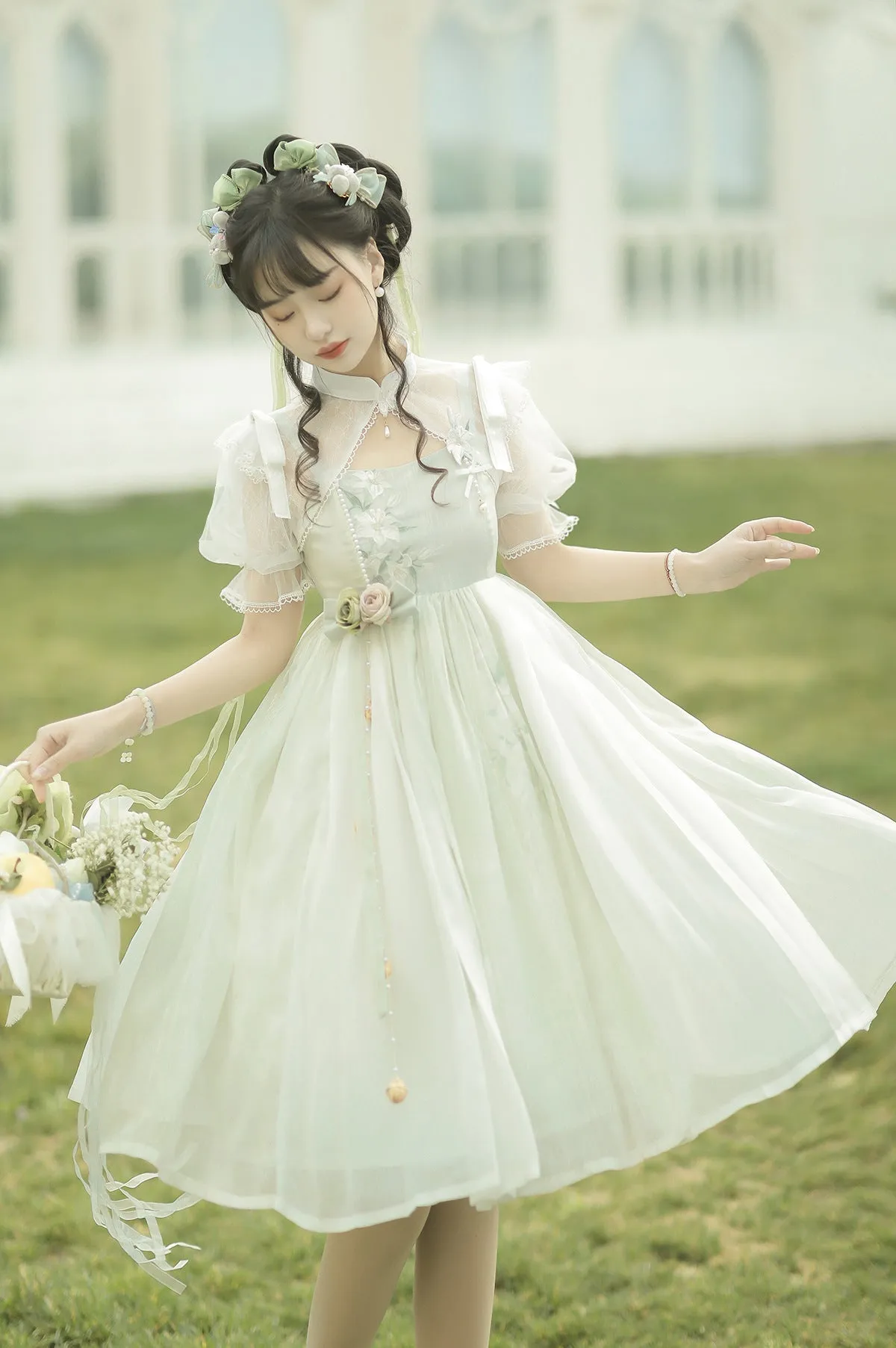 Cornfield Lolita~Wind Singing Lily~Qi Lolita Embroidered Dress Suit