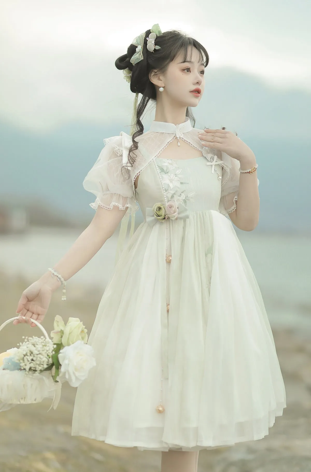 Cornfield Lolita~Wind Singing Lily~Qi Lolita Embroidered Dress Suit