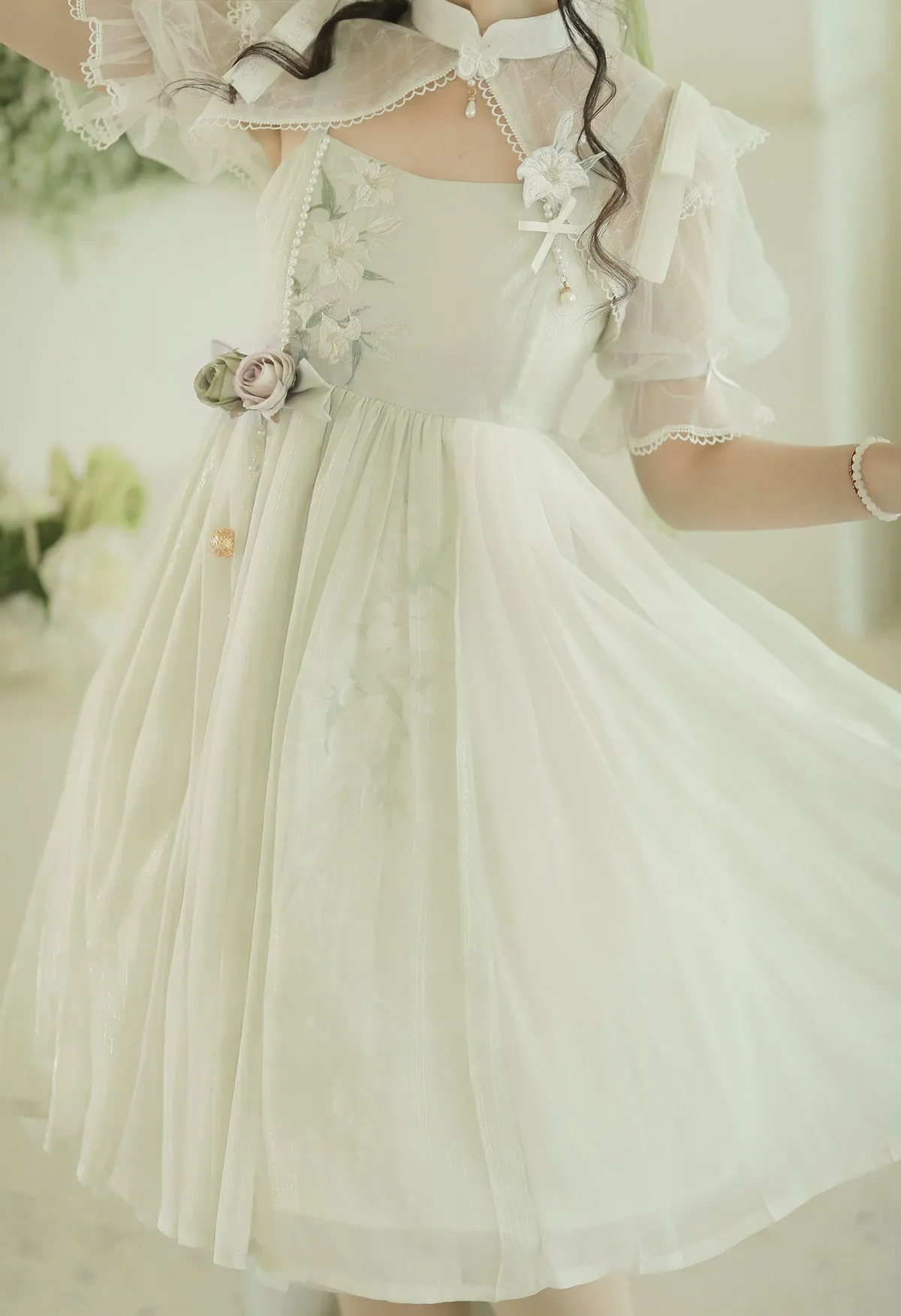 Cornfield Lolita~Wind Singing Lily~Qi Lolita Embroidered Dress Suit