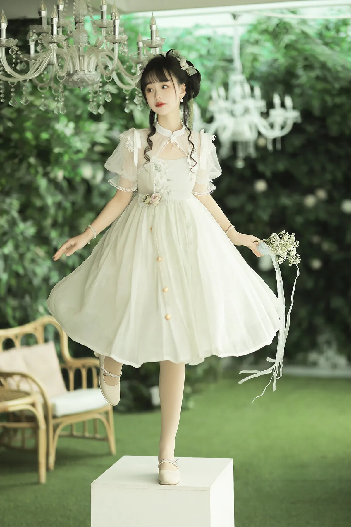 Cornfield Lolita~Wind Singing Lily~Qi Lolita Embroidered Dress Suit